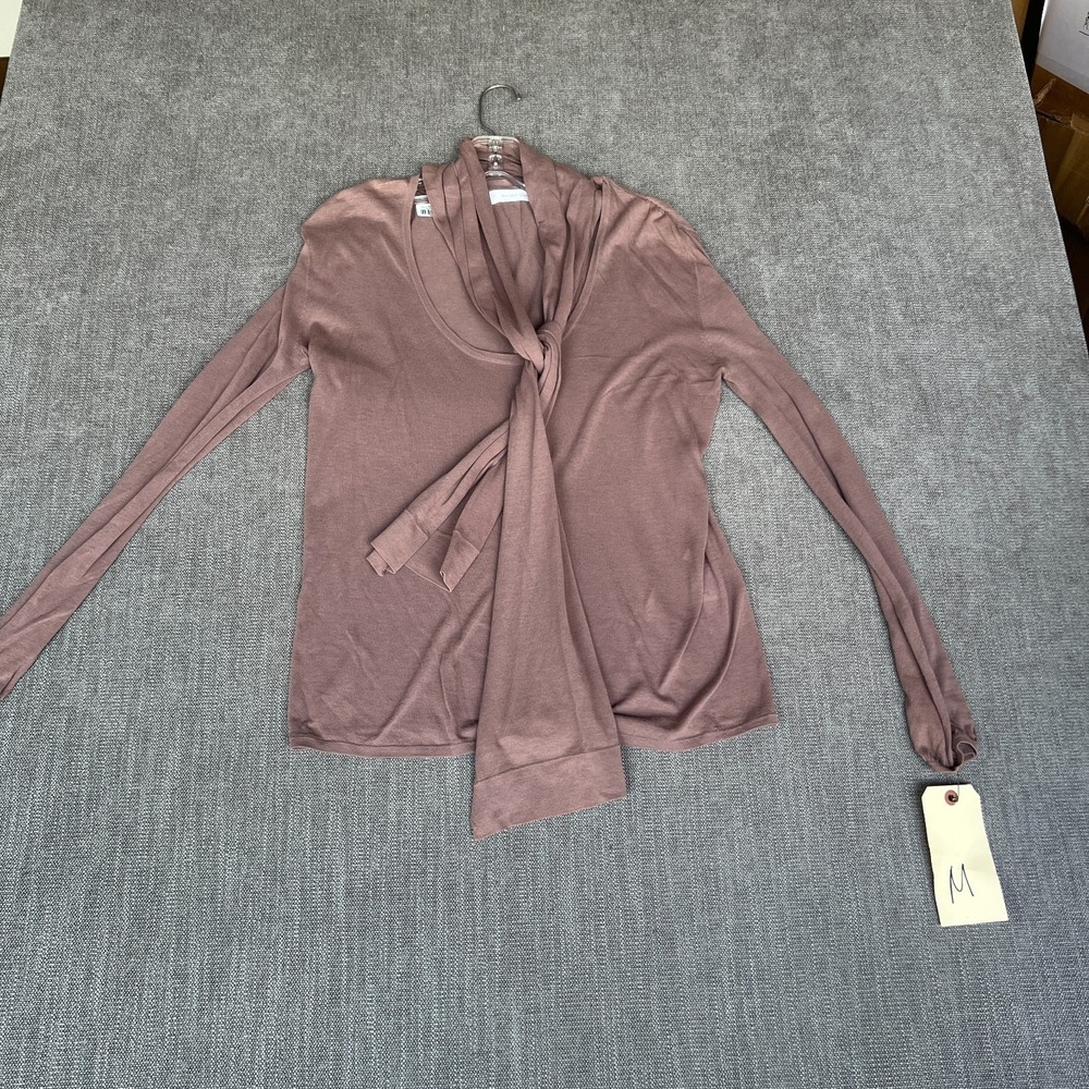 Nicole Farhi Knit Top Womens Medium Mauve Pink Lightweight Long Sleeve Tie Neck